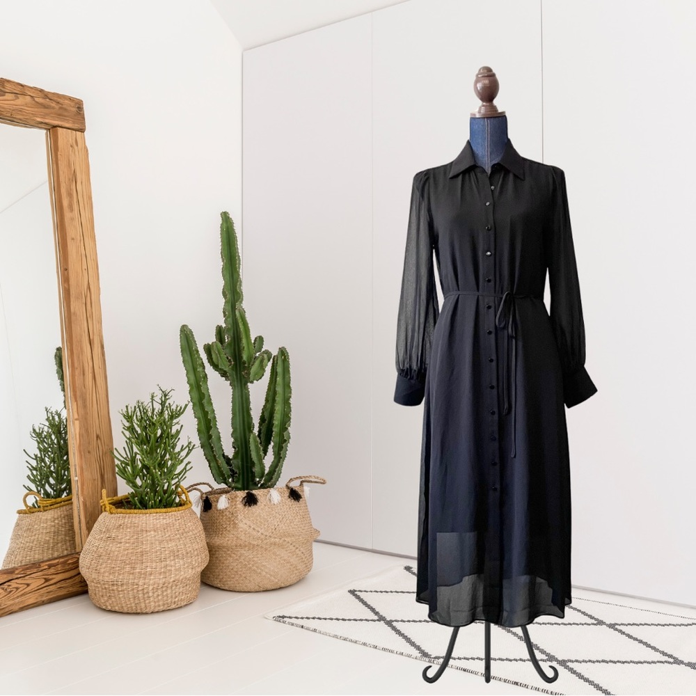 White House Black Market Long Sleeve Button Down Midi Dress
